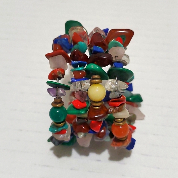 Native American Hand Strung Multi-Stone Adjustable Bracelet w/ Silver Wire - Picture 3 of 5